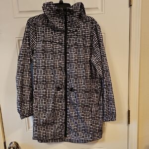 Women's Black and White Checkered Rain Jacket From Dress Barn